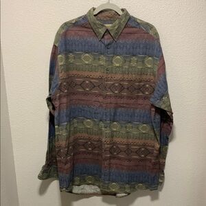 Vintage Multicolor Patterned Button-Up Shirt Men's Size XL